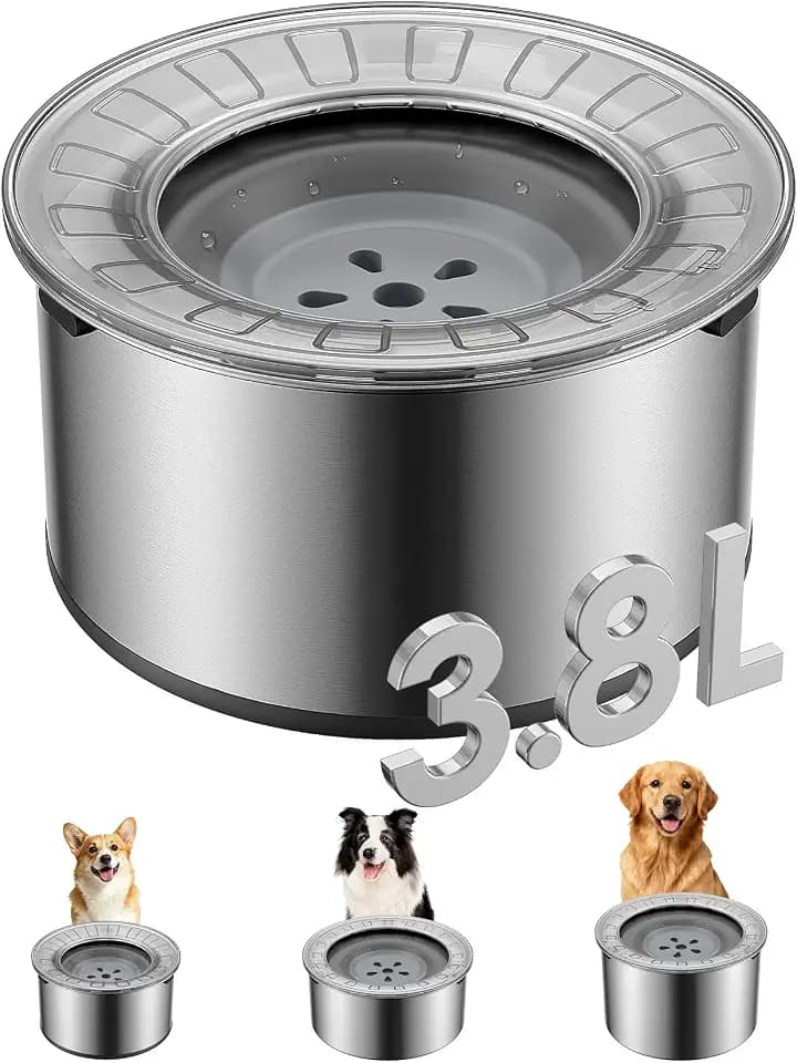 Heouvo 3,8L Großer Hundenapf ohne Verschütten, 【Anti-Schaufel-Deckel & Gummiboden】 Auslaufsicherer Napf, Spritzwasserfest, Tropffrei, Langsames Trinken aus Edelstahl für Wilde Trinker & Auto