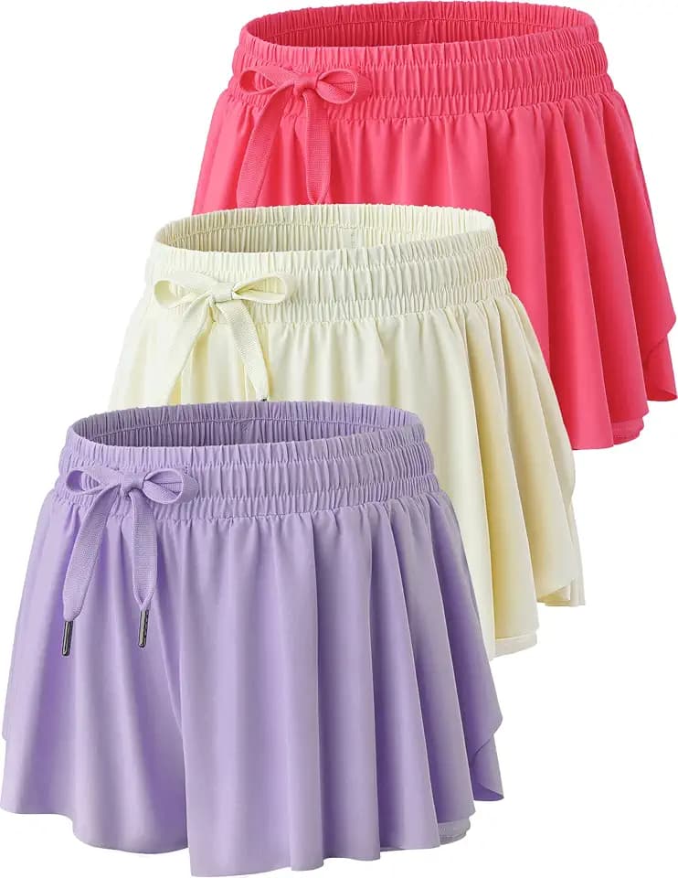 1 or 3 Pack Women’s Flowy Athletic Shorts – 2-in-1 Butterfly Running Shorts with Built-In Spandex Liner, Casual Workout Gym