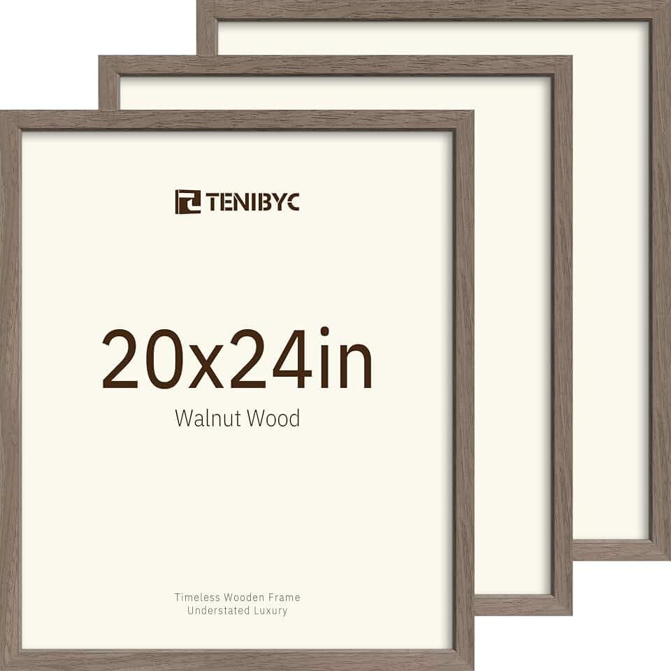 20x24 Picture Frame, Walnut Wood, 3 Pack, Gallery Wall Hanging