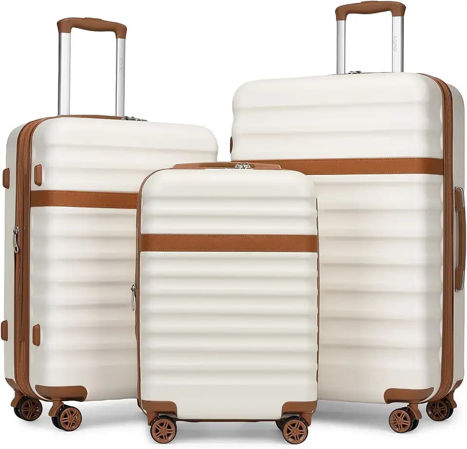 Kono 3-Piece Luggage Set 20/24/28in Expandable Hardside TSA Lock Cream