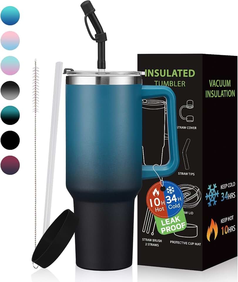 40 oz Tumbler With Handle Travel Coffee Mug Stainless Steel Cup with Straw