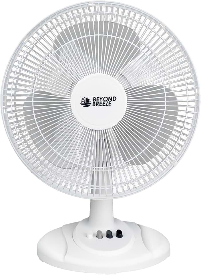 BEYOND BREEZE Oscillating Table Fan for Bedroom, 12-Inch & 3 Speeds, White