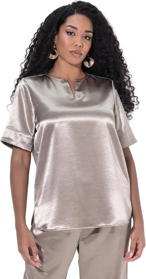 Ulla Popken Damen Goldene Satinbluse Blusen (1er Pack)