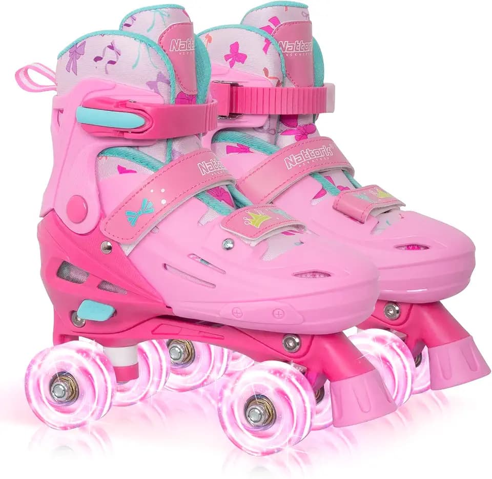 Nattork Adjustable Roller Skates for Kids Girls Boys Ages 4-12, Princess & Tie-Dye Quad Skates with Light up Wheels for Beginners Birthday Gift Indoor Outdoor