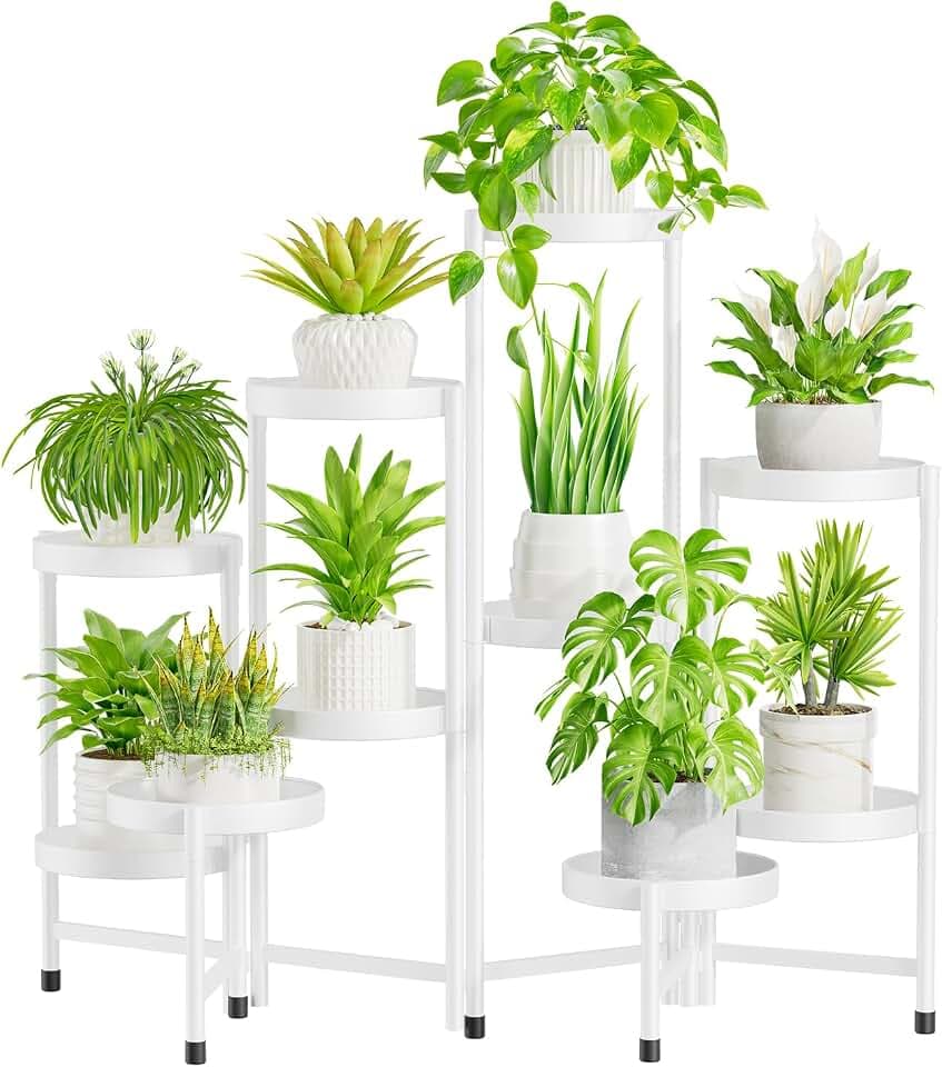 iDavosic.ly Plant Stand Indoor Outdoor, 10 Tier Metal Corner Shelf, White