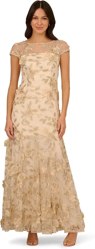 Adrianna Papell Women's Floral Embroidered Godet Gown