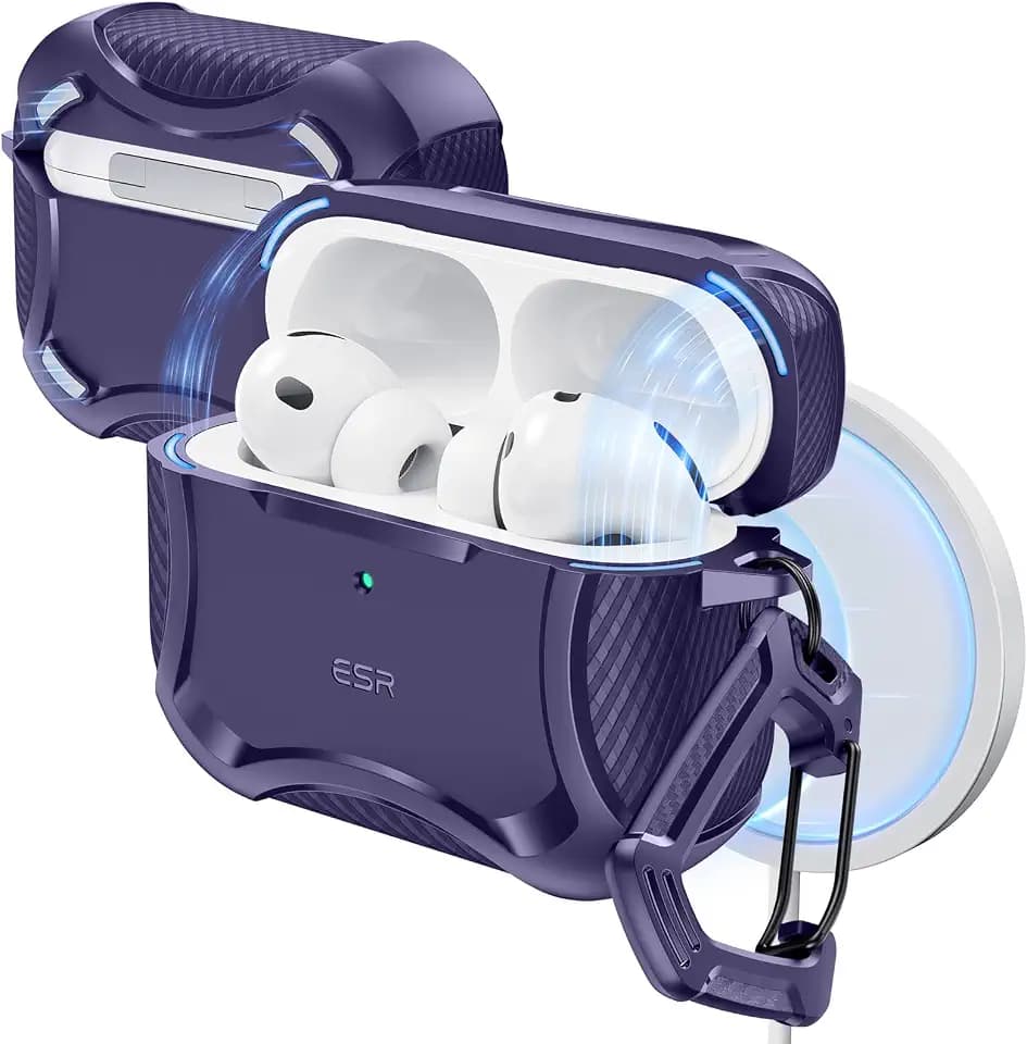 ESR for AirPods Pro 3 Case (2025), Magnetic Lid, Cyber Tough Series, Purple