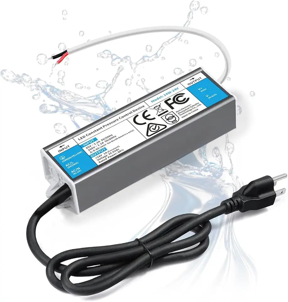 LED Driver 24 Watts Waterproof IP67 Power Supply 85V-265V AC to 24V DC Converter,Quiet and Small LED Transformer Low Voltage Output with 3-Prong Plug 3 Feet Cable for LED Light Strip, Outdoor