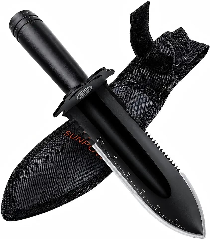 SUNPOW Metal Detector Shovel, Heavy Duty Double Serrated Edge Digging Tool
