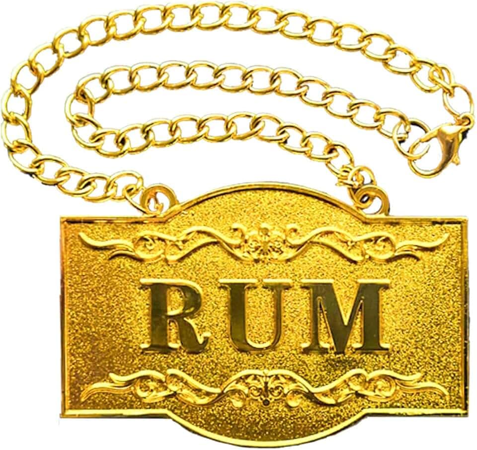 1PSC Decanter Tag - Golden Colour - Rum Decanter Tag with Adjustable Chain - Liquor Label - 2.36 x 1.57 inches