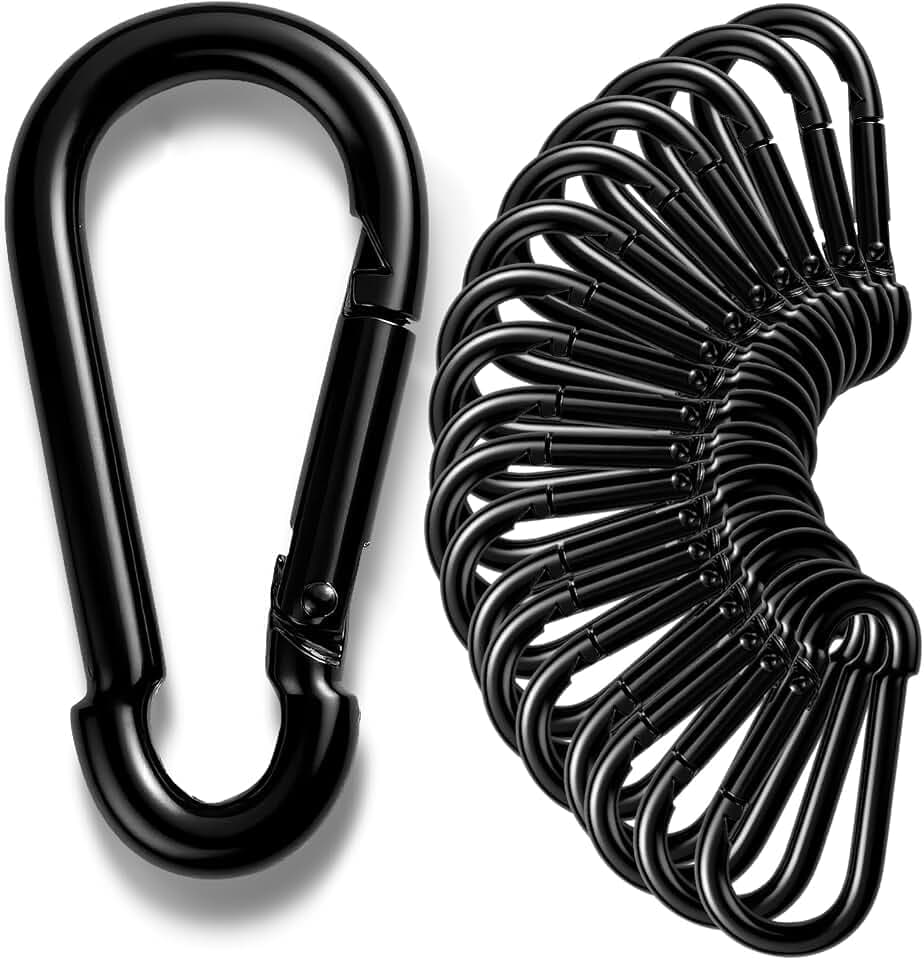30Pack Heavy Duty Carabiner Clips Black 3/8” Spring Snap Hooks for Swing