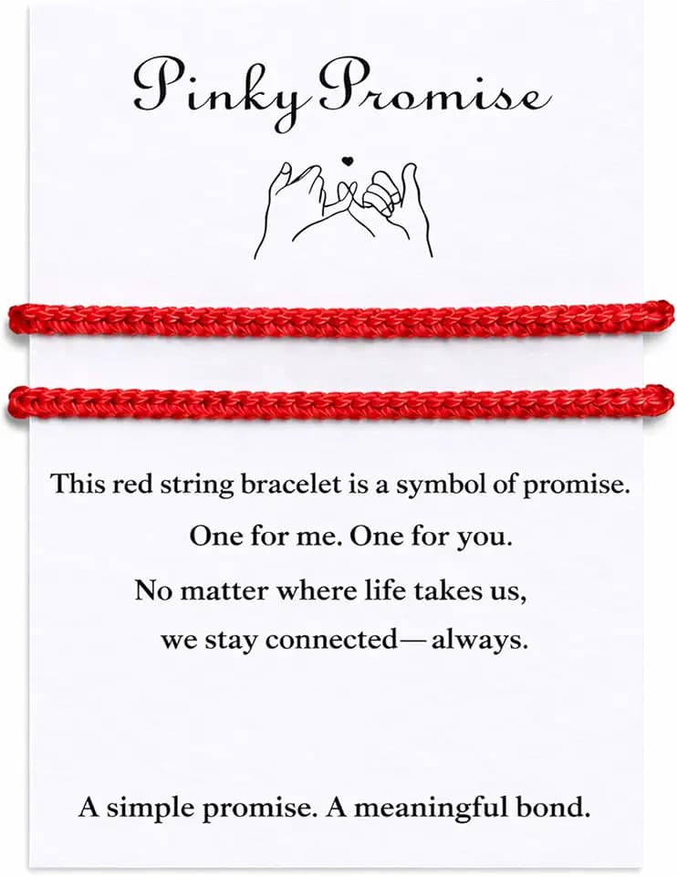 Matching Bracelets for Couples, Red String Bracelet with Pinky Promise Card, Handmade 8-Strand Braided Cord for Him and Her, Adjustable Long Distance Relationship Gifts