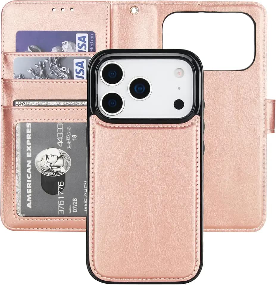 Bocasal Detachable Wallet Case for iPhone 18 Pro / 17 Pro, Rose Gold