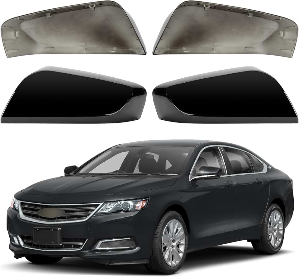 Driver & Passenger Side Mirror Cover Replacement for Chevrolet Chevy Impala 2014 2015 2016 2017 2018 2019 2020 - Left & Right Side Mirror Covers, Rear View Mirror Cap Accessories Black