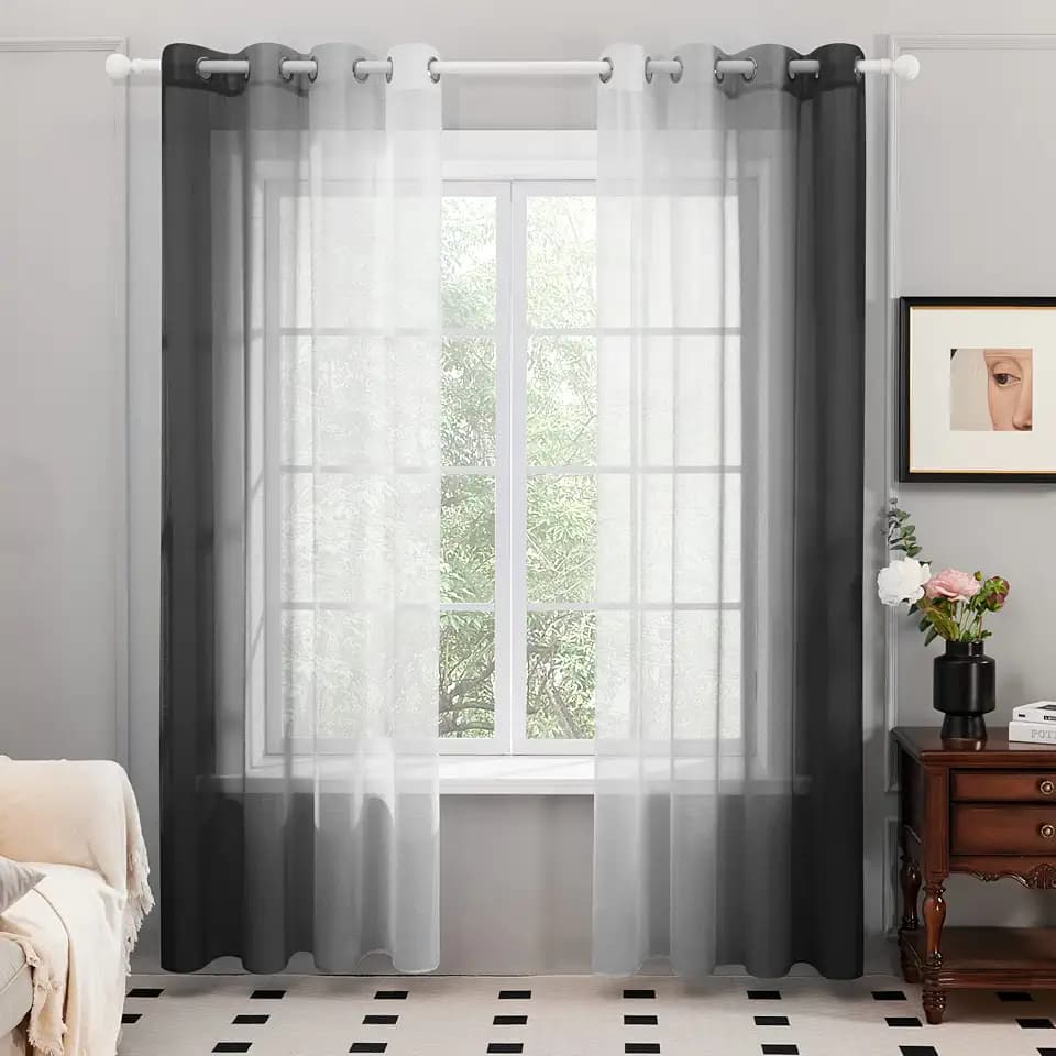 Deconovo Durchsichtige Vorhänge Voile Gardinen mit Ösen, 215x140 cm(HöhexBreite), Schwarz, 2er Set