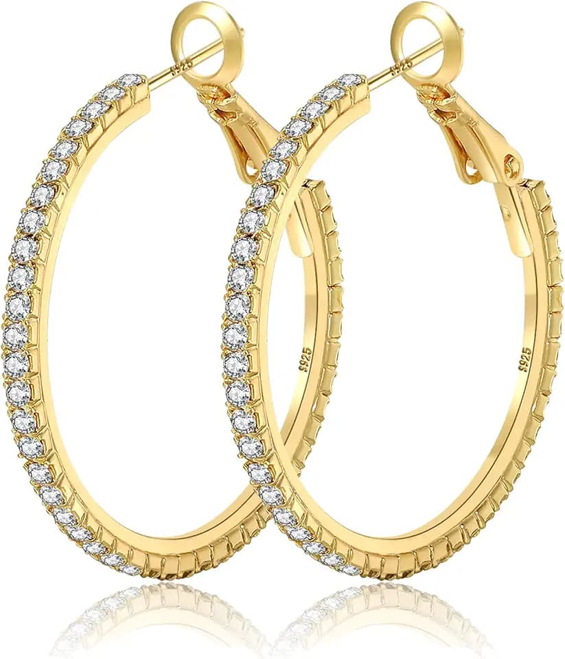 Large Silver Rhinestone Hoop Earrings Sterling Silver Hoop Earrings