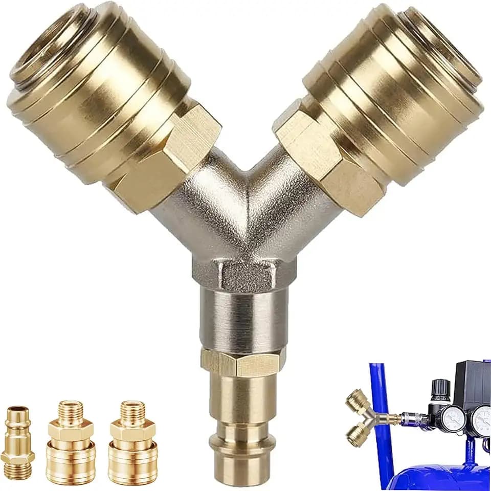 ANBOO Kompressoranschluss 1/4 Zoll, Schnellkupplung Druckluft aus Messing, Druckluftverteiler 3 Wege, Druckluftschlauch, rostfrei, pneumatischer Anschluss