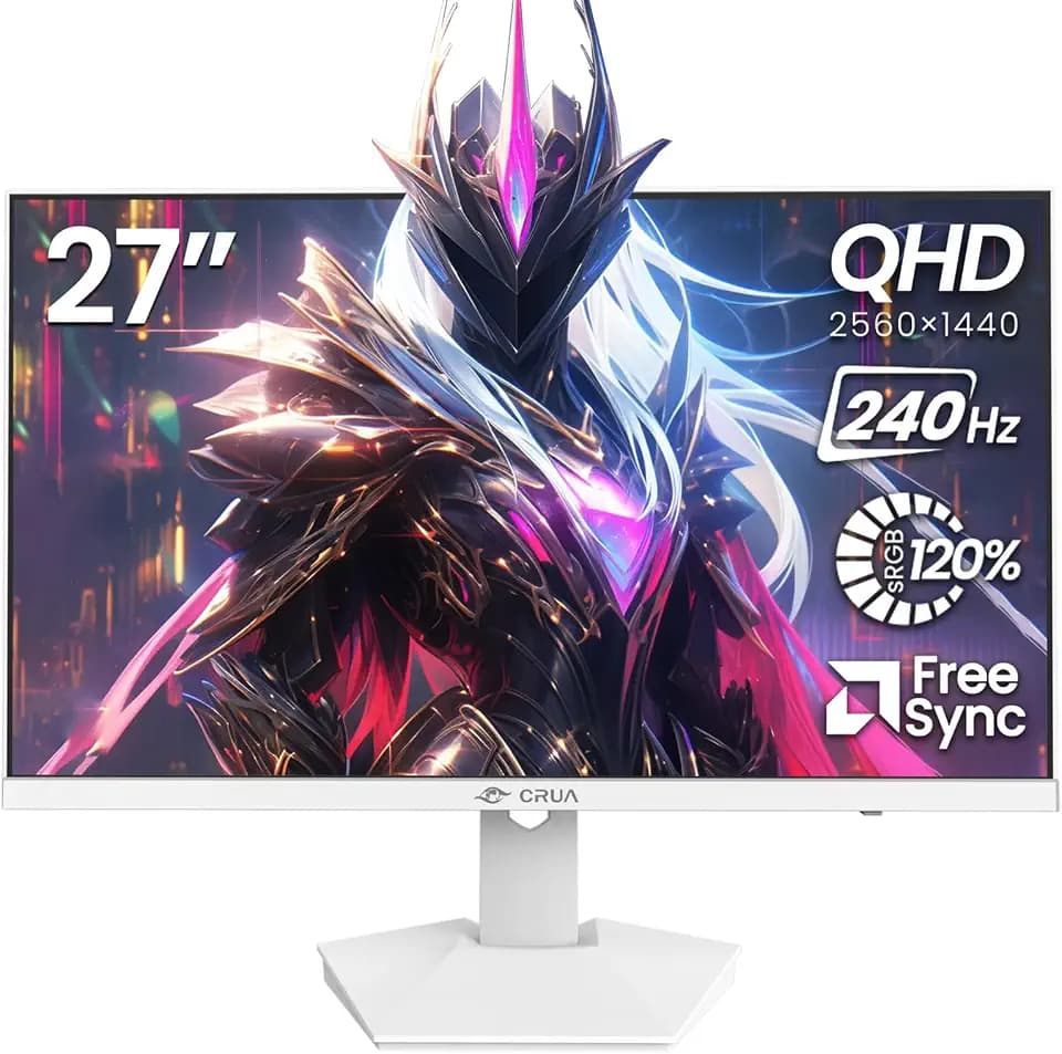 CRUA 27" QHD 2560x1440 240Hz IPS Gaming Monitor, FreeSync, HDMI/DP, White
