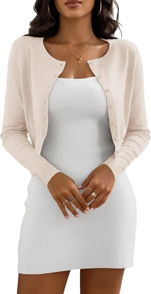 Cropped Cardigan Sweaters for Women Crew Neck Knit Bolero Shrugs