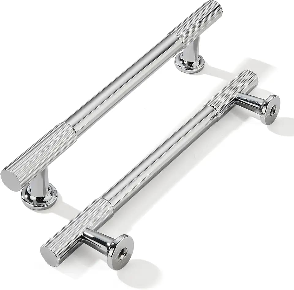 khtumeware 5 Inch Hole Center 10 Pack Polished Chrome Heavy Duty Solid Cabinet Pulls Kitchen Drawer Handles, for Dresser cabinets, cabinets, Door cabinets, Hardware