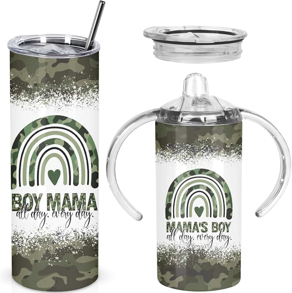 Muwnrol Mama And Mini Tumbler Set,Camo Mom And Boy Tumbler Set Gift For Boy Mom Mother's Day