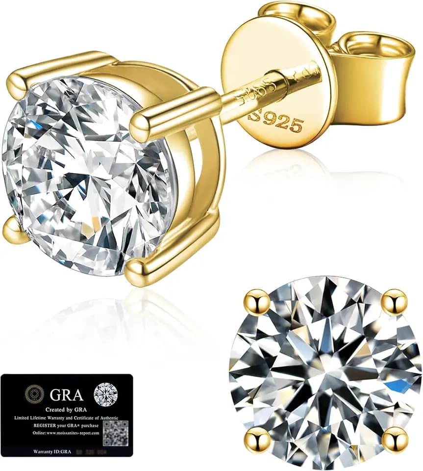 Moissanite Stud Earrings for Women, 925 Sterling Silver Earrings for Men