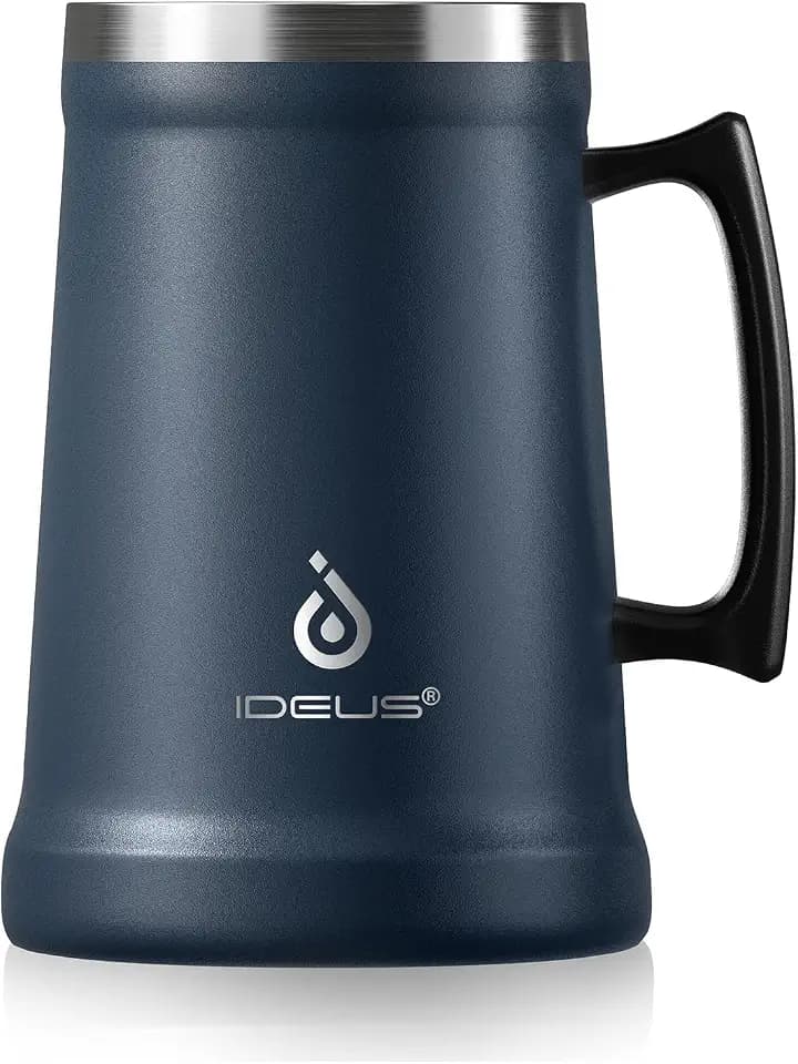 Ideus® Isoliert Bierkrug mit Griff 1000ml, Edelstahl Bierglas Groß Thermobecher Metall Bierbecher, Geboren für das Oktoberfest (Marine Blau)
