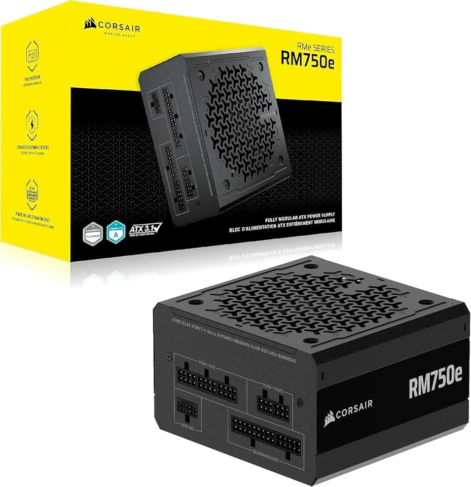 Corsair RM750e (2025) Vollmodulares Low-Noise ATX-Netzteil mit 12V-2x6-Kabel - ATX 3.1 & PCIe 5.1 konform, Cybenetics Gold Effizienz, 105°C bewertete Kondensatoren, moderner Standby-Modus, Schwarz