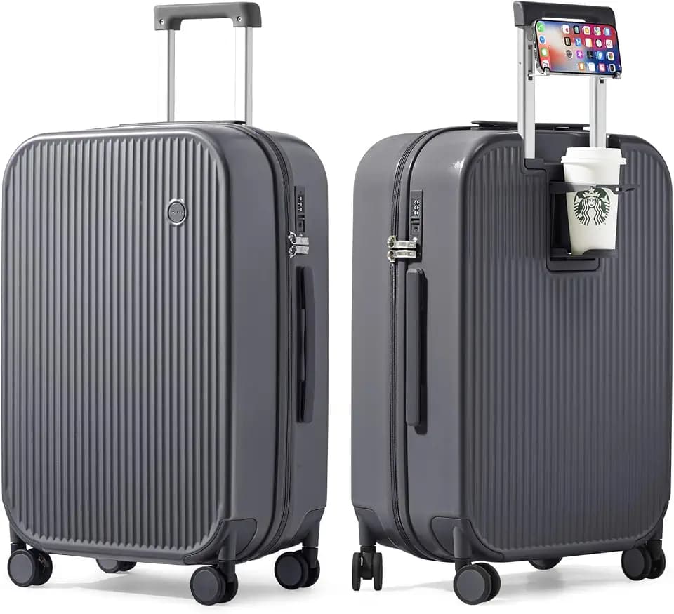 mixi Checked Luggage with Cup Phone Holder 24 Inch, Rock Grey