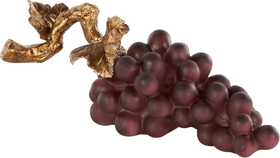 Deco 79 Polystone Fruit Decorative Sculpture Grape Home Decor Statue with Gold Stem, Accent Figurine 14" x 5" x 6", Purple