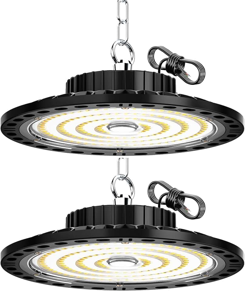 Hallenstrahler LED 100W, 2 Stück 10000LM Hell UFO Hallenbeleuchtung LED Werkstatt Deckenleuchte Kaltweiß 6500K, IP65 Wasserdicht Industrielampe für Garagenlampe Kellerlampe Werkstattlampe