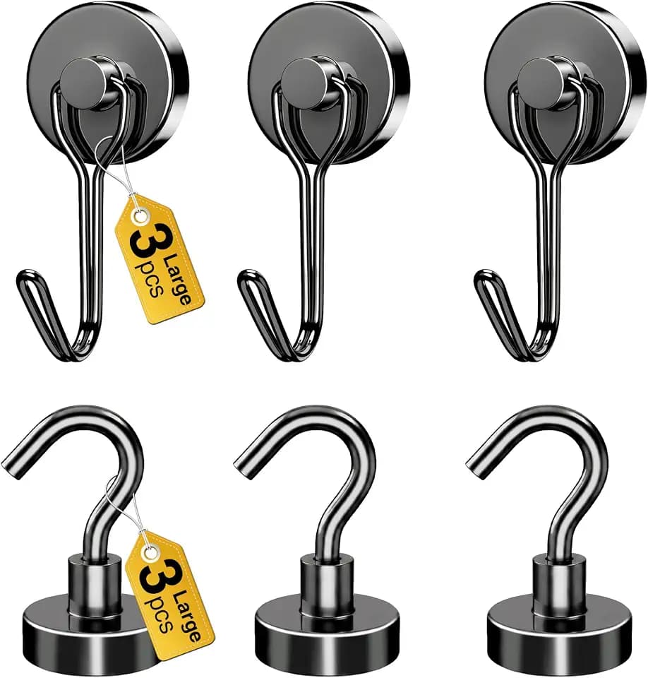 Magnetic Hooks, 2026 Cruise Cabin Ship Essentials Heavy Duty Strong Magnets Fridge Hanging for Classroom Kitchen Garage Grills Home, Large 6-Pack Black (3 Swivel + 3 Fixed)