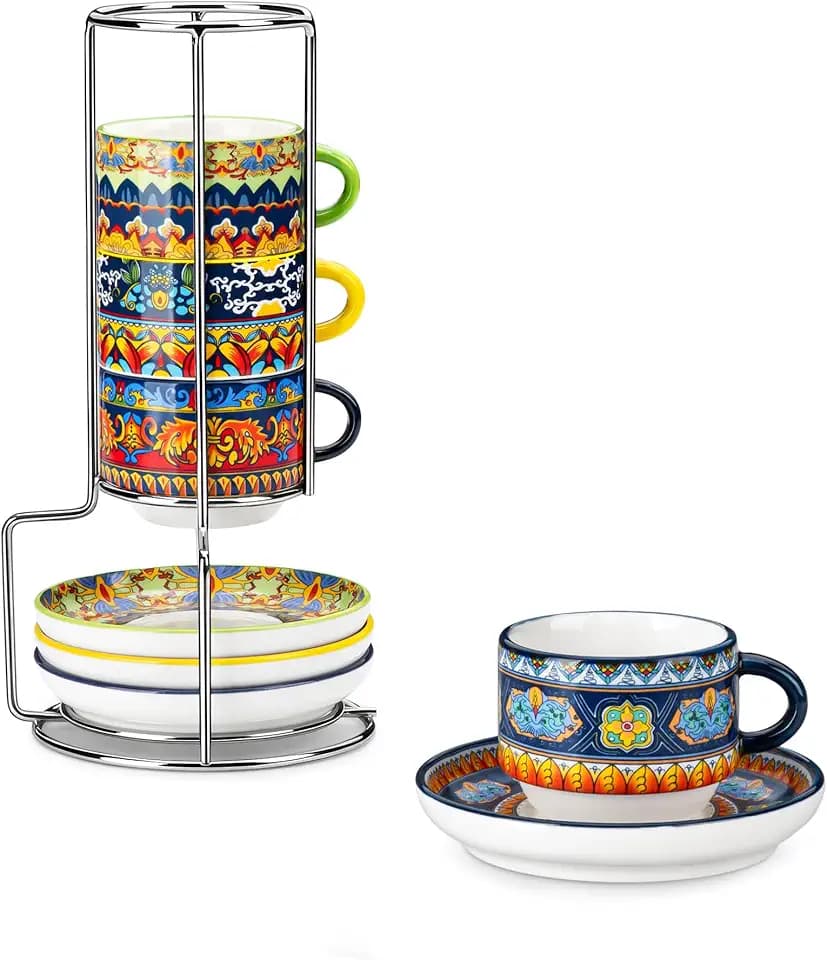 vancasso 2.5 Oz Bohemian Espresso Cups Set of 4 with Stand