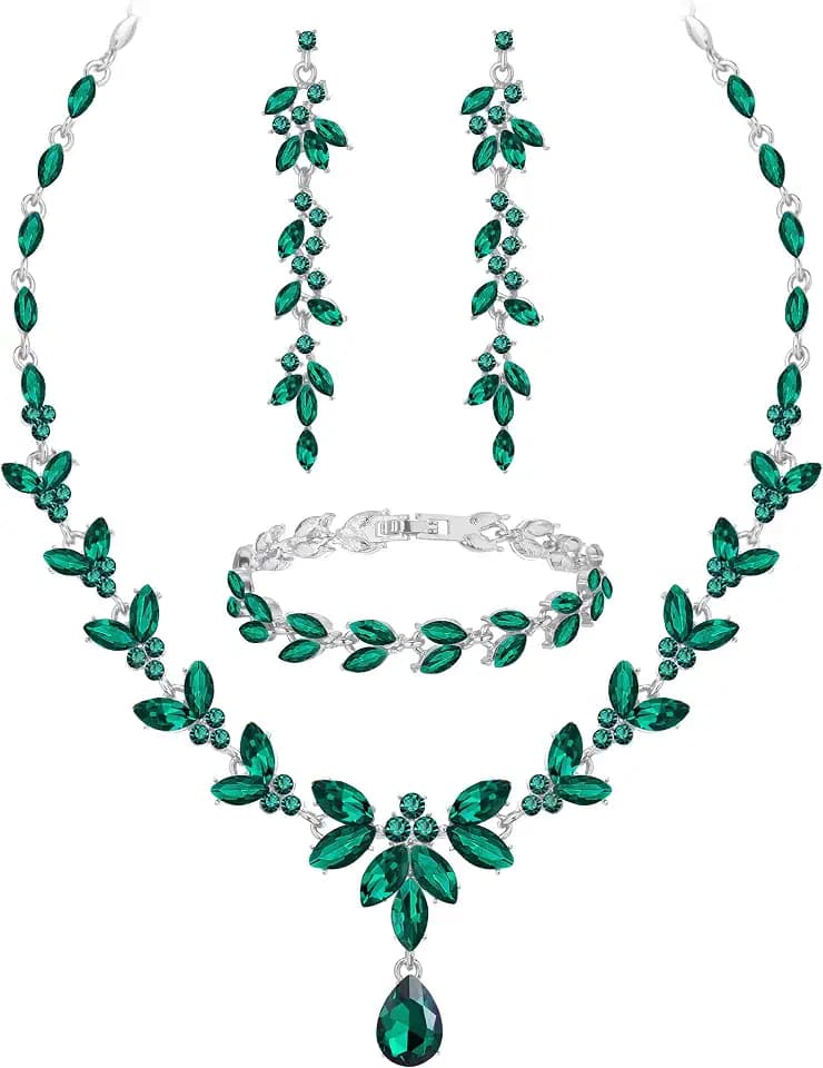 Paxuan Wedding Jewelry Sets for Bride Bridesmaid Bridal Jewelry Set for Women Wedding Crystal Necklace Earrings Bracelet Set for Party Prom Jewelry