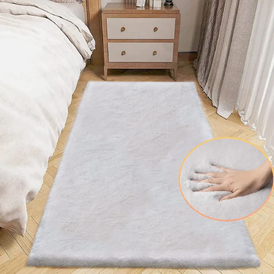 ORINOVA Grey Fluffy Rug Runners for Hallways Rabbit Fur Rugs for Living Room Washable Carpet Faux Sheepskin Rug Teen Room Nursery Decor Rectangle 2x6 Area Rug
