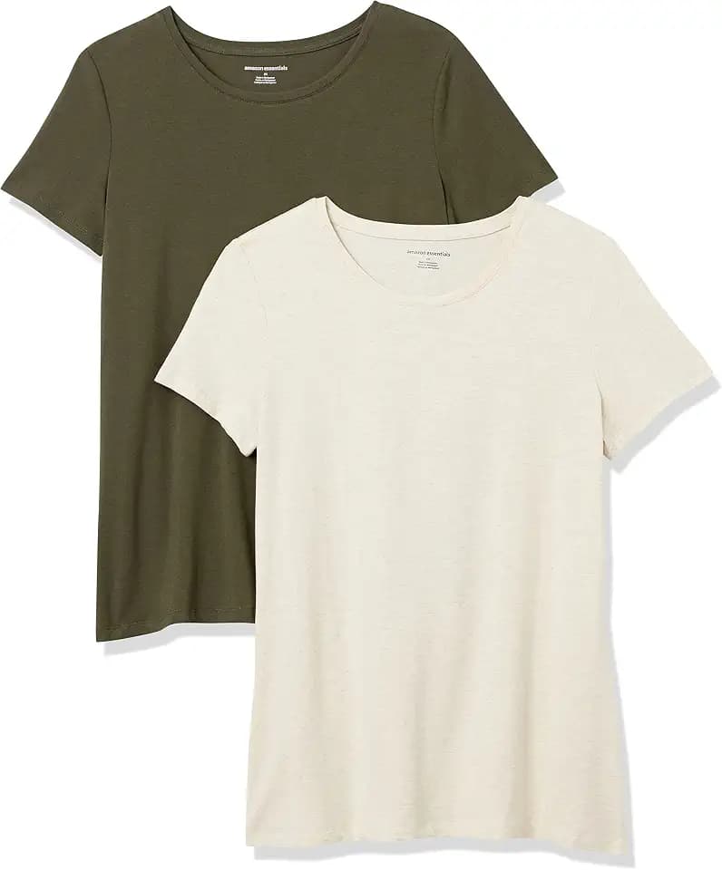 Amazon Essentials Women's Regular-Fit Short-Sleeve Crewneck T-Shirt, Cotton Modal Blend, Pack of 2
