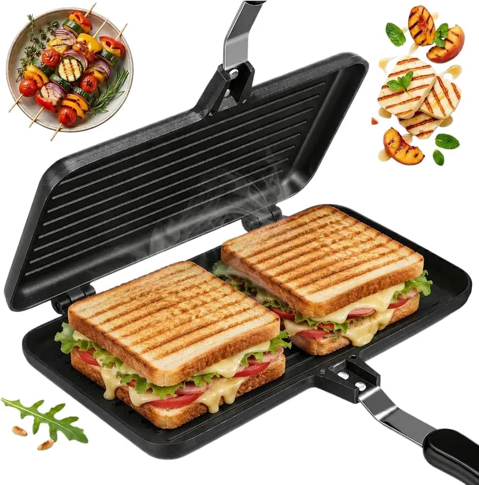 BESTonZON Doppelseitige Bratpfanne Nicht- Stick Backen Pancake Pan Omelette Tabletts Sandwich Maker Flip Grillpfanne für Frühstück Toast Panini Waffel
