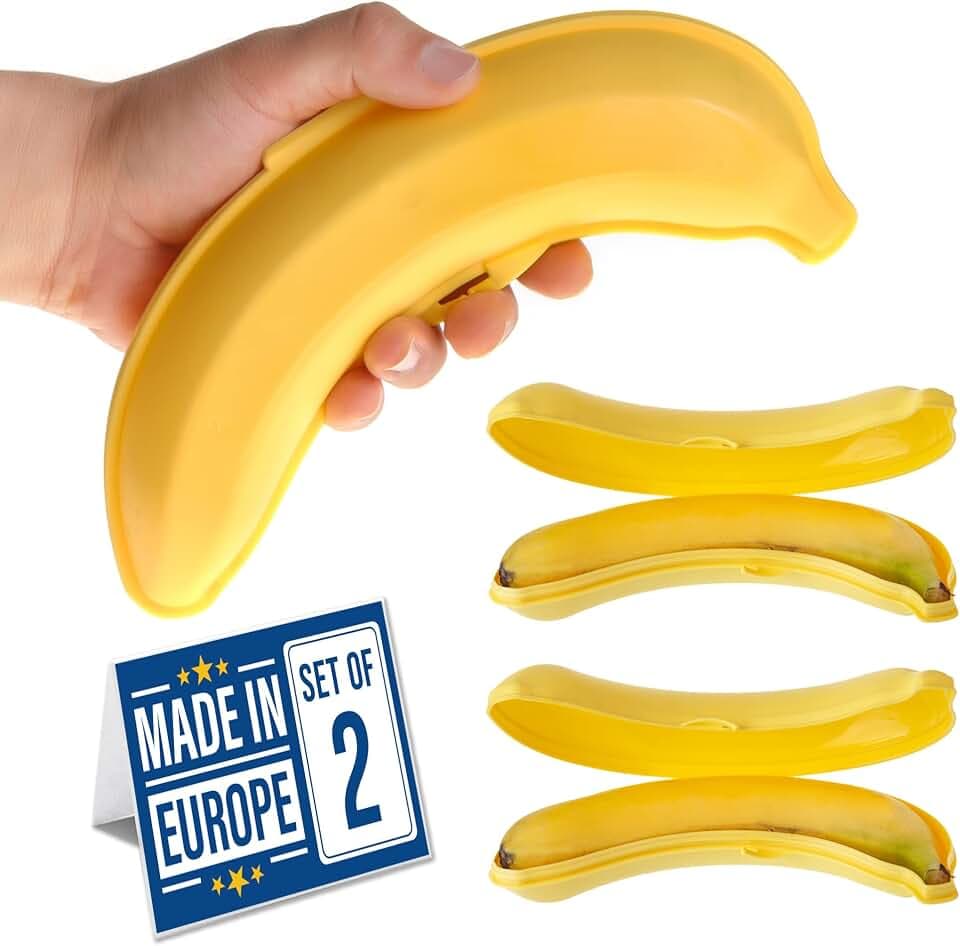 Crystalia Banana Case 23 cm, 2 Packs, Reusable Premium Quality Protector, 100% BPA-Free Banana Saver Case, Dishwasher Safe, Fruit Keep Fresh Container