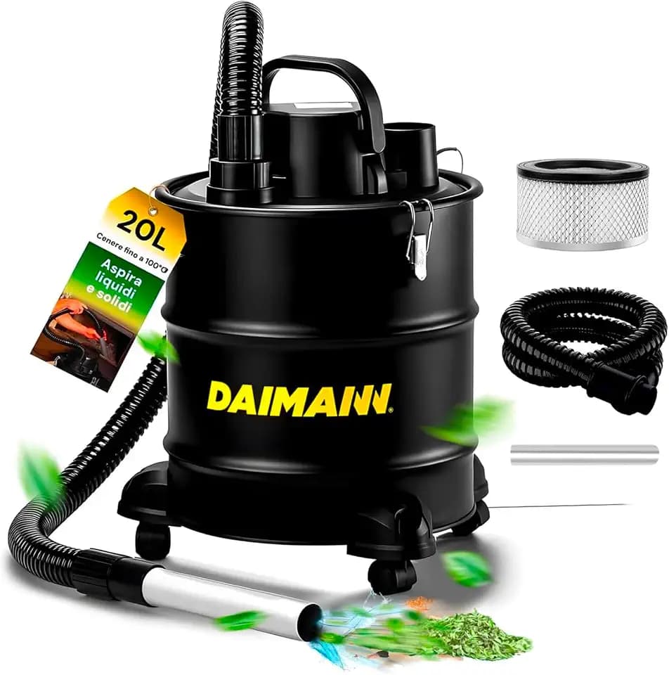 Avilia Elektrischer Aschesauger aus Metall, 900 W, 20 l, beutellos, mit waschbarem HEPA-Filter und Rädern, Aschesauger für Pelletöfen, Kamine und Grills – 39,5 x 30,5 x 30,5 cm