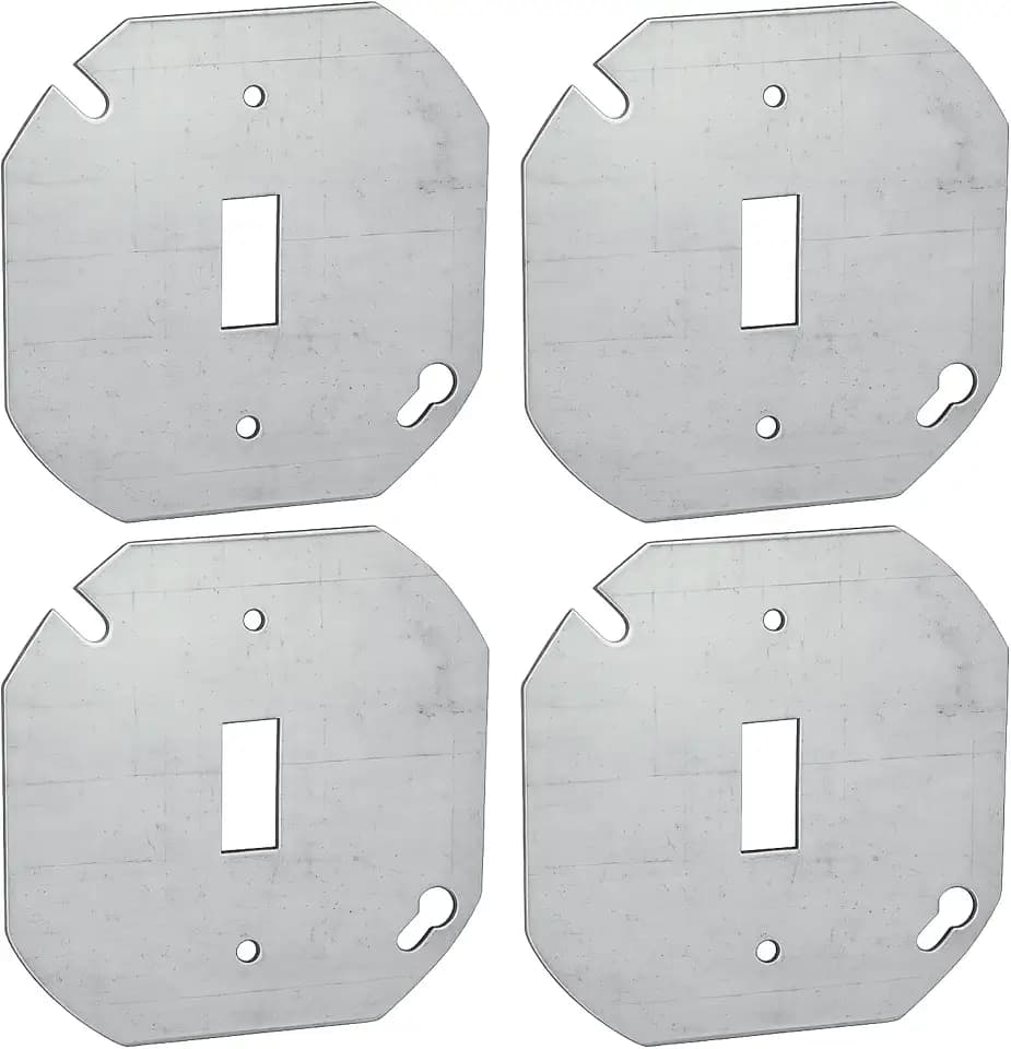 (4 Pack) 4" Steel Octagon Toggle Switch Electrical Box Cover, Flat Metal Toggle Junction Box Cover Plate