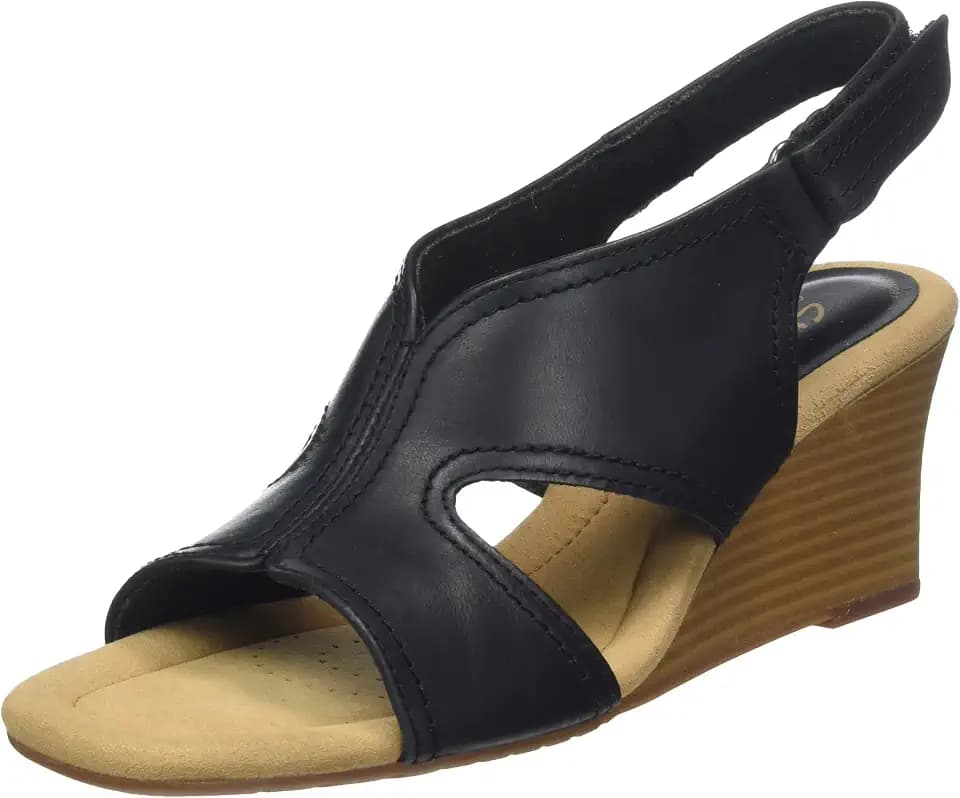 Clarks Damen Kyarra Aster Keilsandale, Black Leather, 40 EU