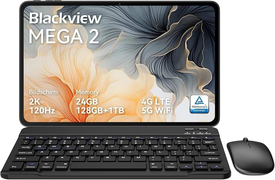 Blackview Mega2 Tablet 12 Zoll Android 15 Tablets mit Tastatur Maus Stift