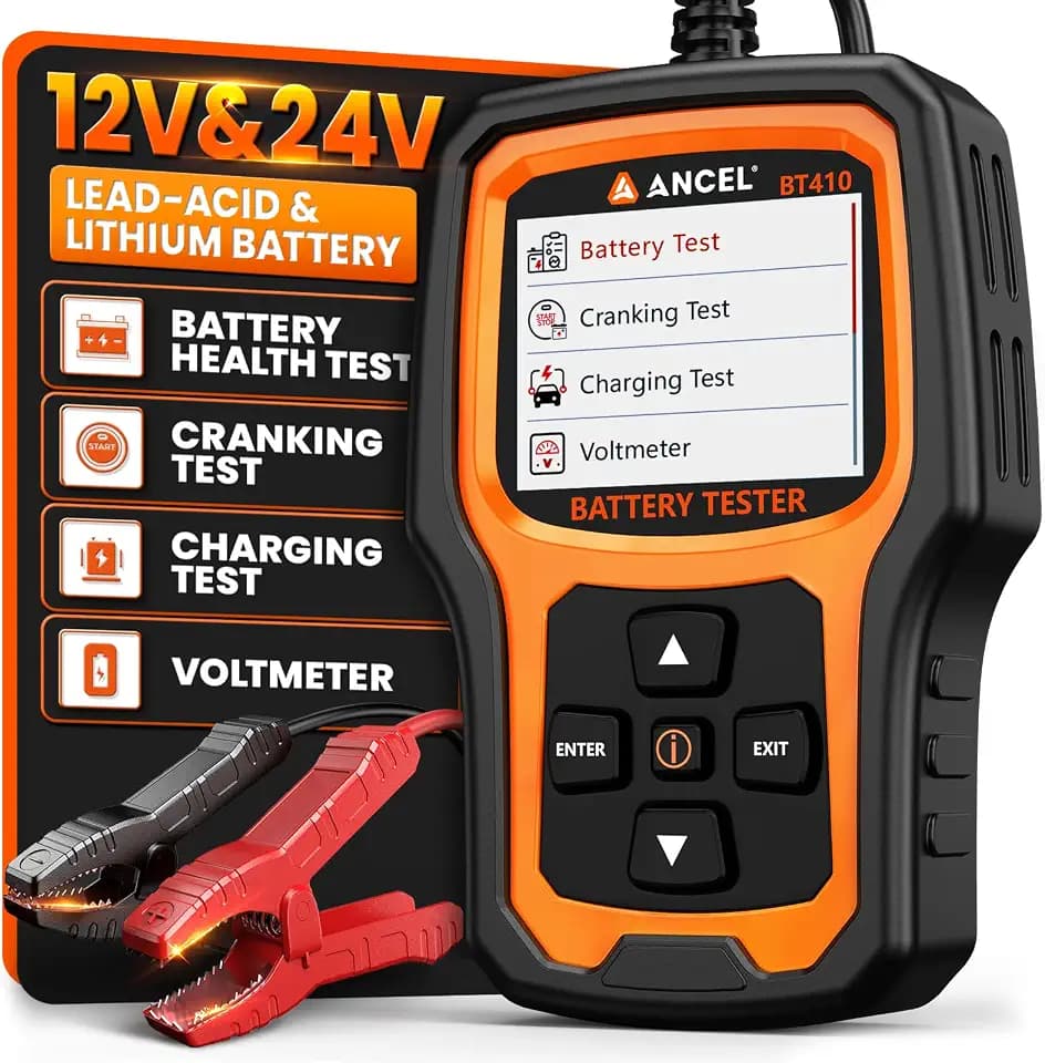 ANCEL BT410 12V 24V Car Battery Tester for Lead-Acid & Lithium Batteries, 100-2000 CCA Automotive Battery Load Tester Health Cranking Charging System Alternator Test for Motorcycle Car Truck RV Boat