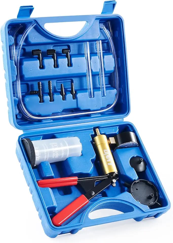 OMT One-Man Brake Bleeding Kit with Hand Vacuum Pump and Dial Gauge, Blue