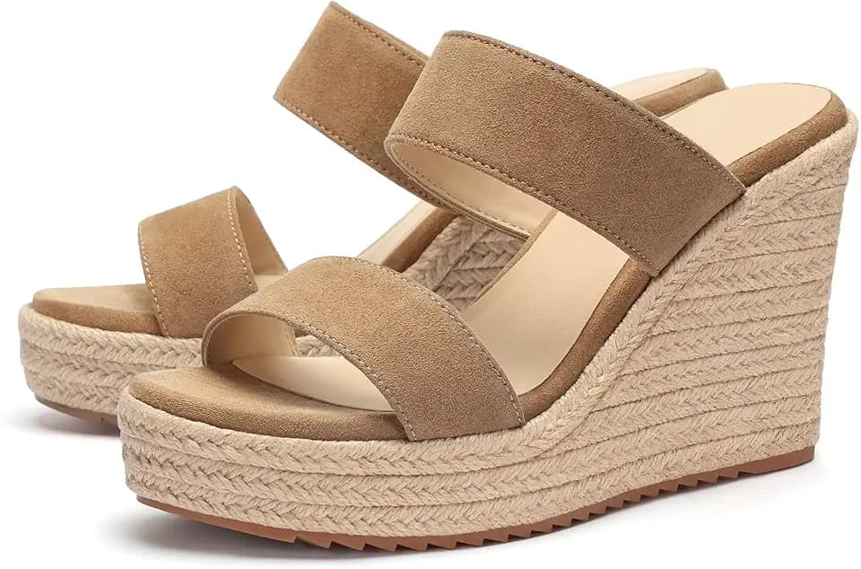 VICKI·VICKI Women's Wedge Sandals Wedges Heels Espadrilles,Slip on Open Toe Platform Summer Shoes,Casual Fashion Vacation Beach Dressy Office