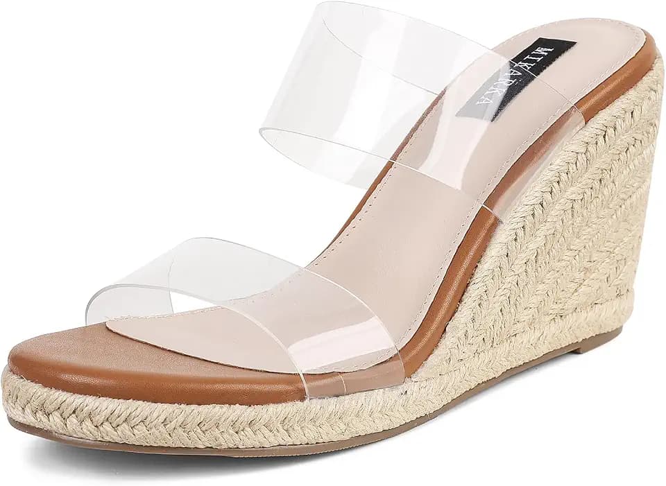 mikarka Wedges Sandals for Women - Open Toe Slide Espadrilles Wedge Heels