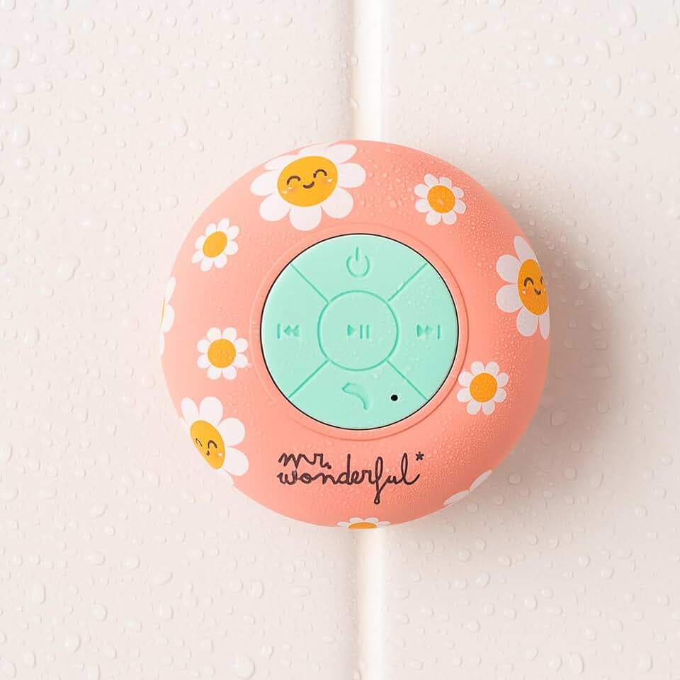 WONDEE Mr Wonderful Bluetooth-Lautsprecher für die Dusche, Rosa, Gänseblümchen, mit Saugnapf und wasserdicht, Glück in der Dusche mit Stereo-Sound + Anrufen, Mr Wonderful, originelles Geschenk für