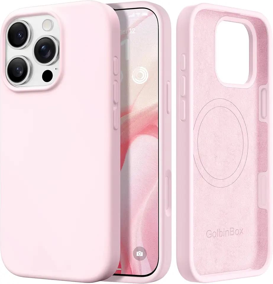 GolbinBox Magnetic for iPhone 16 Pro Max Case, Silicone Cover, Chalk Pink