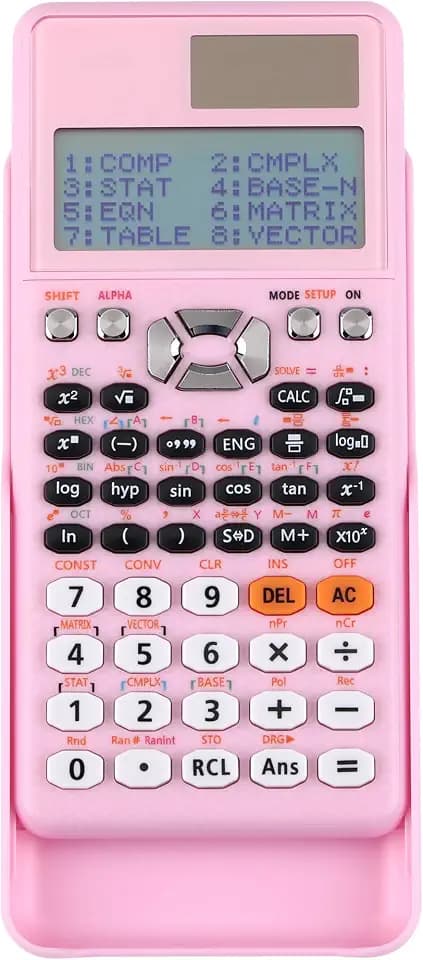 Wissenschaftlicher Taschenrechner mit 417 Funktionen, Schutzabdeckung, Solarpanel, LR44-Batterie, Standardgröße, Maße 16,5 x 8 x 1,5 cm, LCD-Display 96 x 31 Pixel, leicht (Rosa)