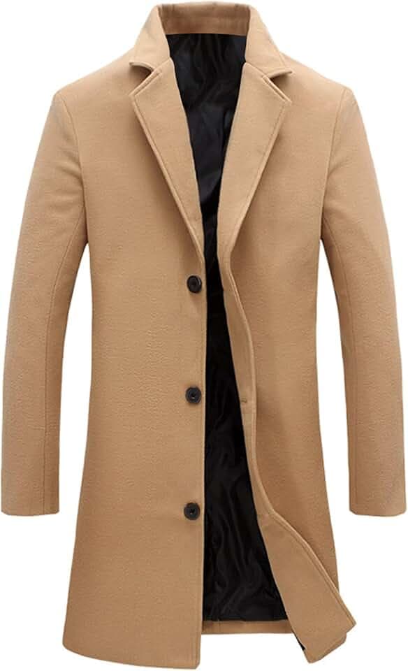 Springrain Herren Wollmischung Erbsenmantel Einreihiger Mantel Warm Winter Trenchcoat